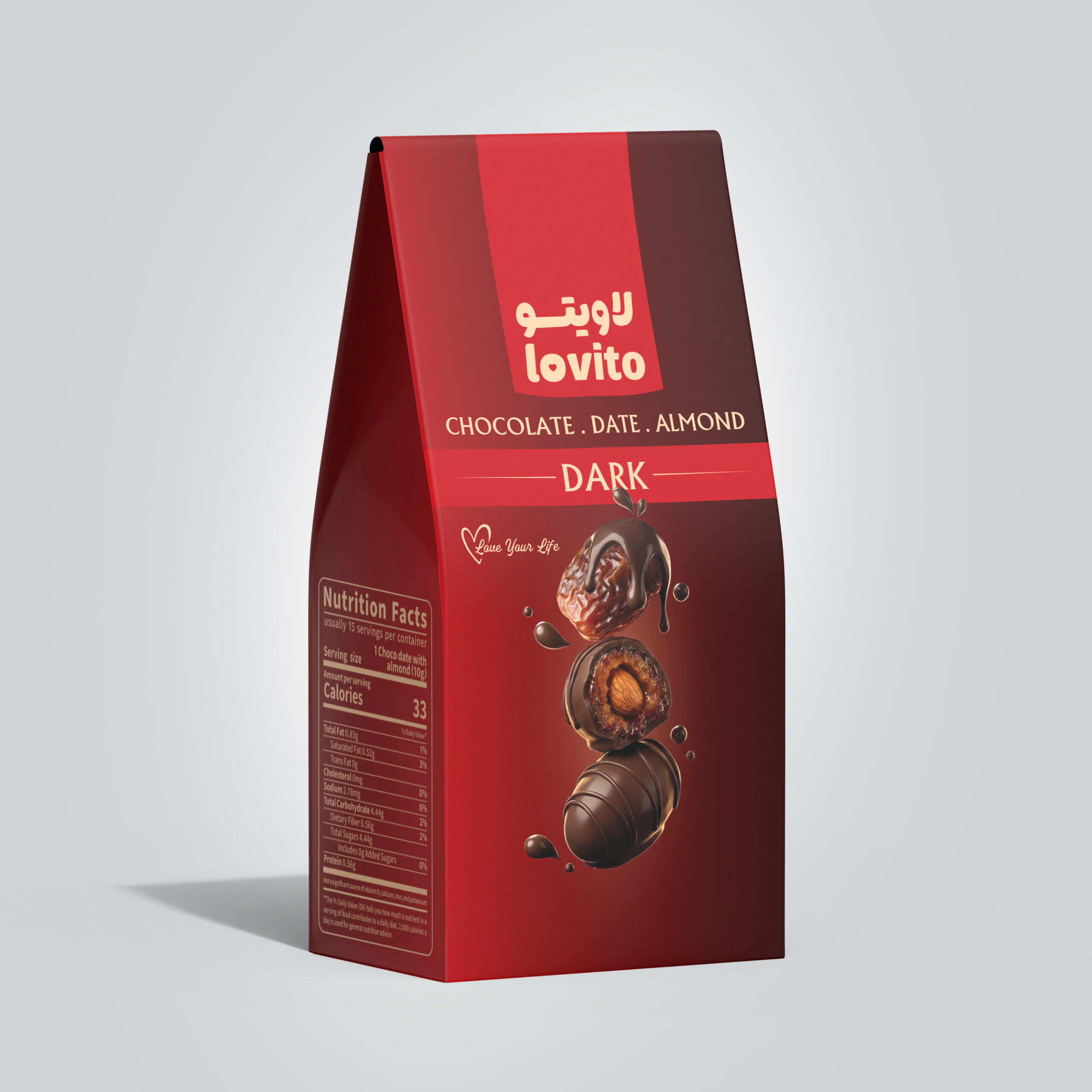 White Cardboard Paper Coffee Bag Packaging Mockup خرما با روکش شکلات تلخ و مغز بادام - Image 1